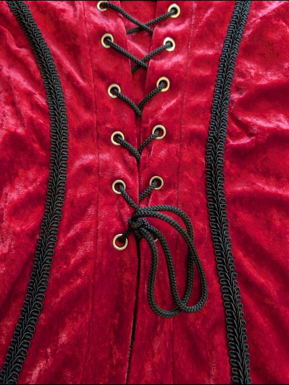 Red Velvet Lace-Up Women's Cold Shoulder Top With Bell Sleeves - Picture 5 of 11